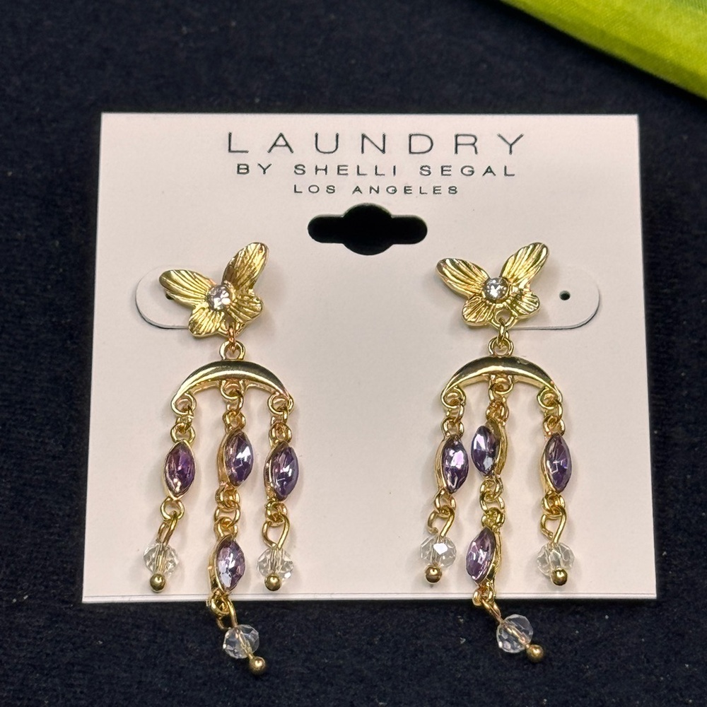 Laundry by Shelli Segal Butterfly & Purple Stone Earrings 2 inch approx